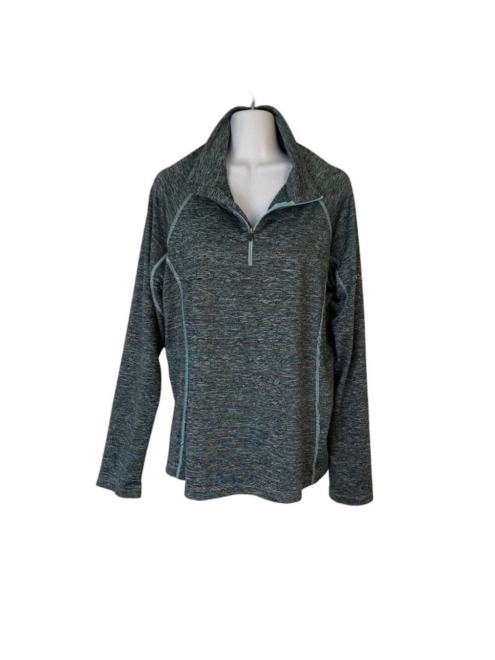 Columbia Heather Gray Mint teal 1/4 Zip Athletic Jacket reflective size Large